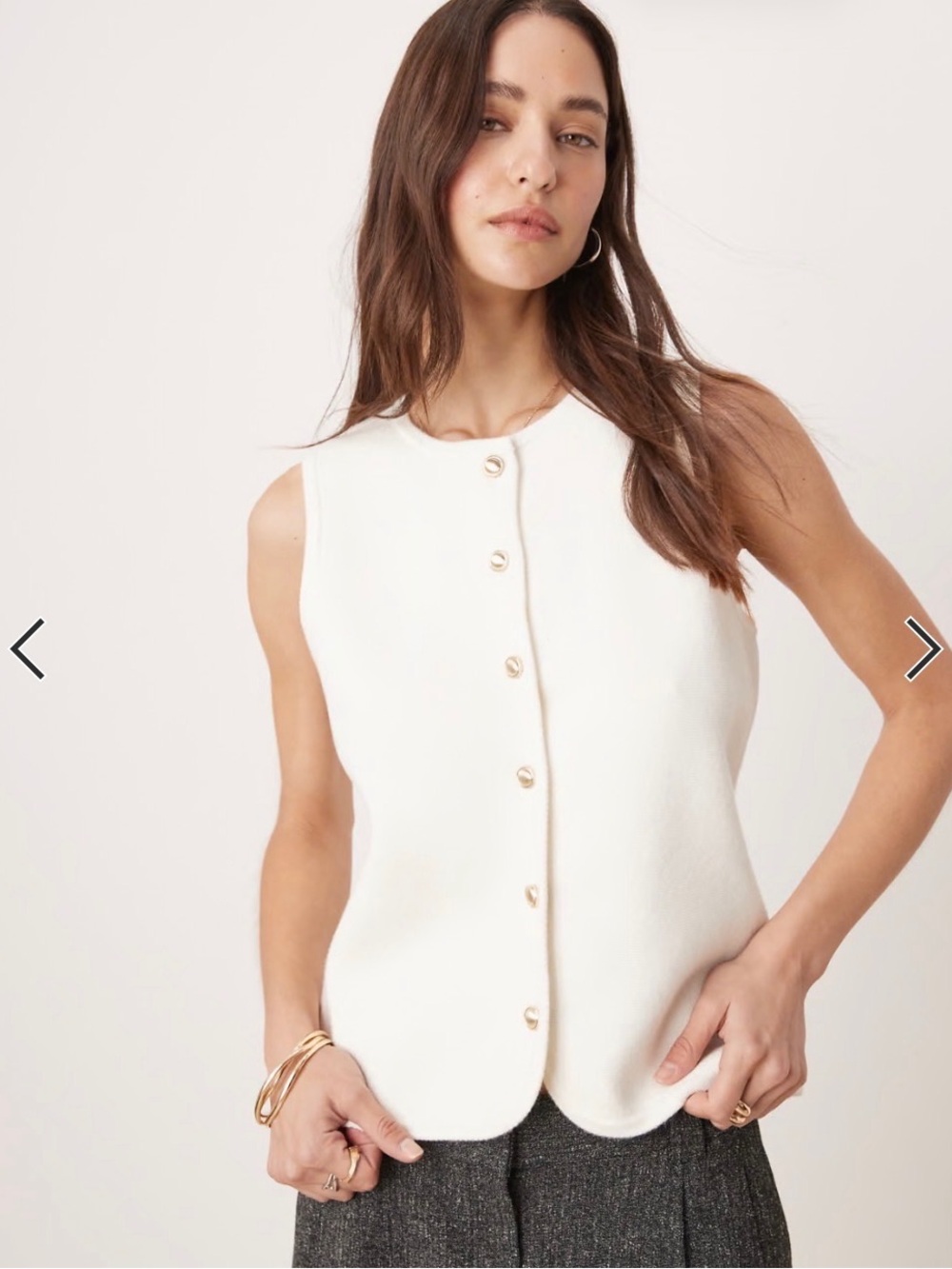 Abercrombie & Fitch Sleeveless Button-Front Knit Shell Top in Cream Size Medium